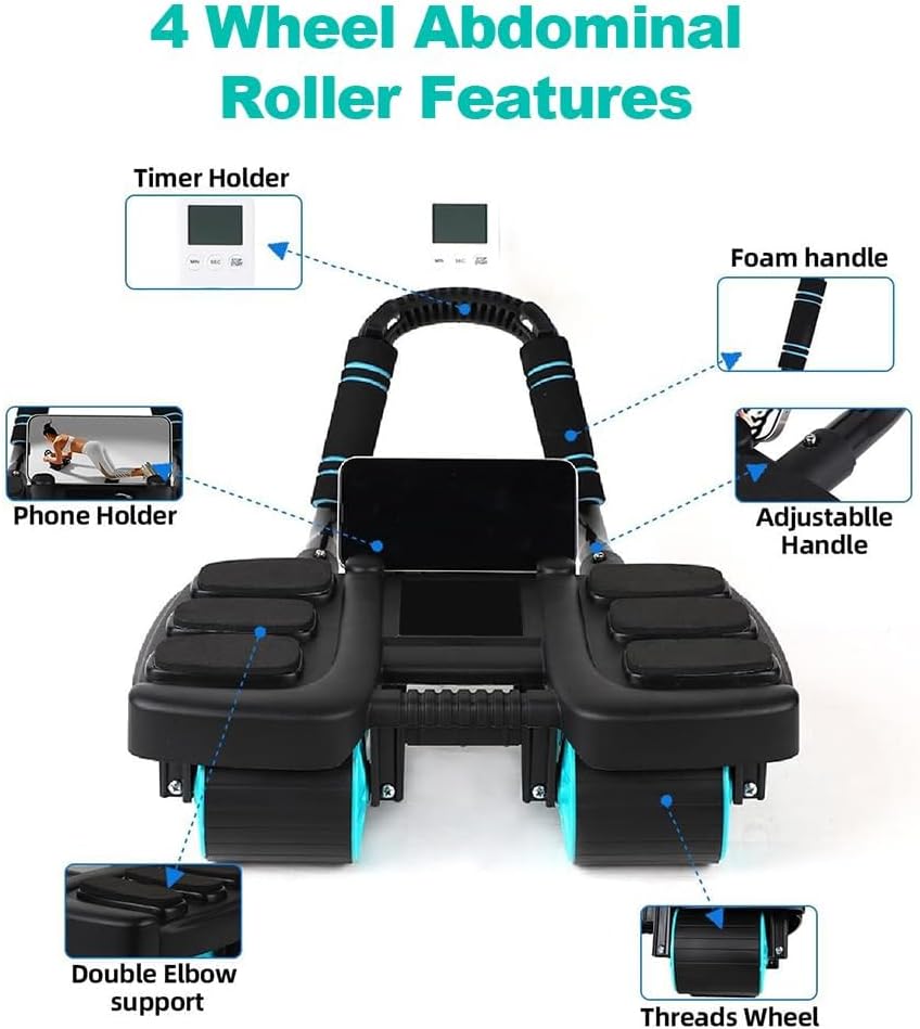 Ab Roller Wheel, Automatic Rebound with Elbow Support & 4-Wheel Design, Core Exercise Equipment for Home Gym, Abdominal Workout Machine for Men/Women, Belly Fat Burner, Portable Fitness Roller Wheel