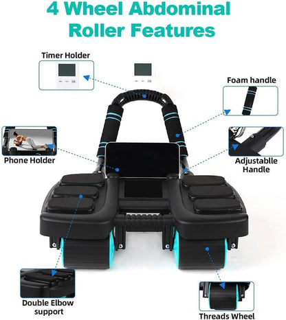 Ab Roller Wheel, Automatic Rebound with Elbow Support & 4-Wheel Design, Core Exercise Equipment for Home Gym, Abdominal Workout Machine for Men/Women, Belly Fat Burner, Portable Fitness Roller Wheel