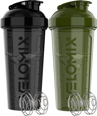 2 Set Shaker Bottles 2 Pack- 28 Oz Protein Shaker Bottles for Protein Mixes - 2X Wire Whisk | Leak Proof Shaker Cups for Protein Shakes | Protein Shaker Bottle Pack