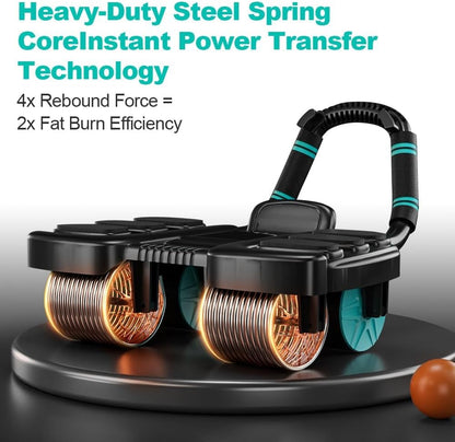 Ab Roller Wheel, Automatic Rebound with Elbow Support & 4-Wheel Design, Core Exercise Equipment for Home Gym, Abdominal Workout Machine for Men/Women, Belly Fat Burner, Portable Fitness Roller Wheel