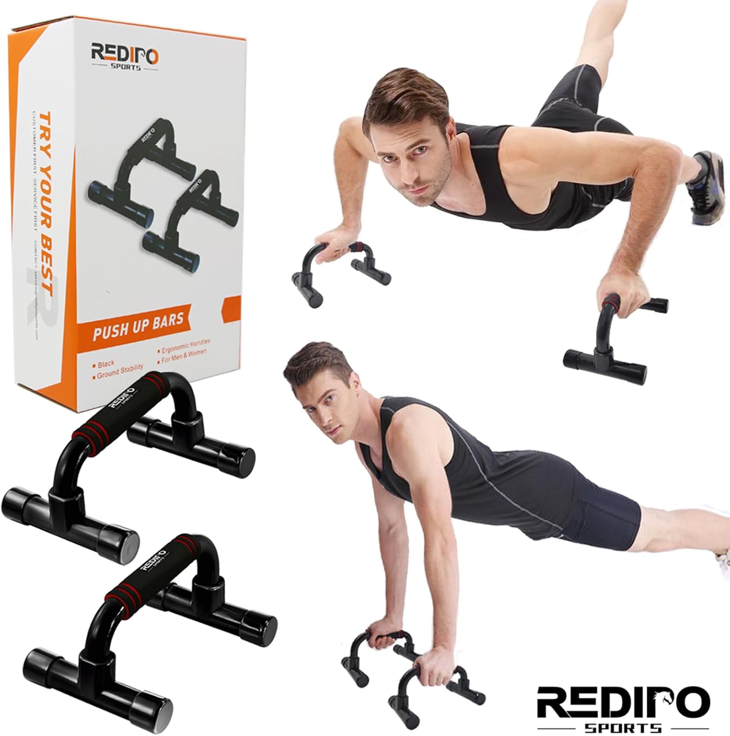 Push up Bars Strength Training - Workout Stands with Ergonomic Push-Up Bracket Board with Non-Slip Sturdy Structure Portable for Home Fitness Training Push up Stands Handle for Floor Workouts (Black)