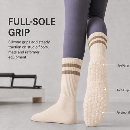 5 Pairs Pilates Grip Socks for Women, Full-Sole Silicone Grips and Ribbed Cuffs for Pilates, Barre, Yoga and Home Workouts.
