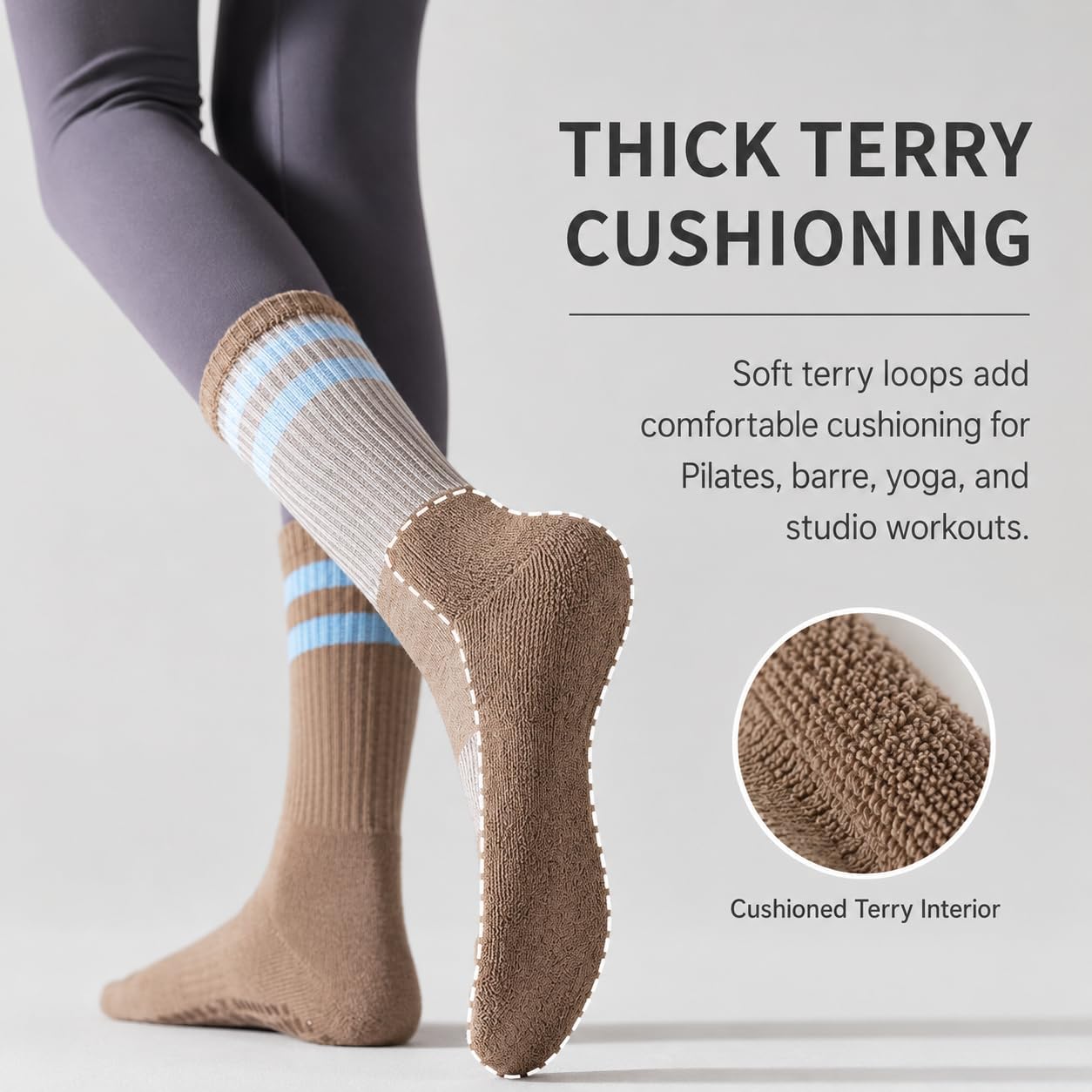 5 Pairs Pilates Grip Socks for Women, Full-Sole Silicone Grips and Ribbed Cuffs for Pilates, Barre, Yoga and Home Workouts.
