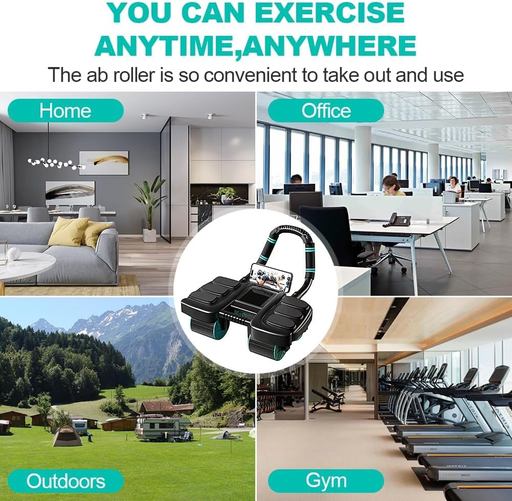 Ab Roller Wheel, Automatic Rebound with Elbow Support & 4-Wheel Design, Core Exercise Equipment for Home Gym, Abdominal Workout Machine for Men/Women, Belly Fat Burner, Portable Fitness Roller Wheel
