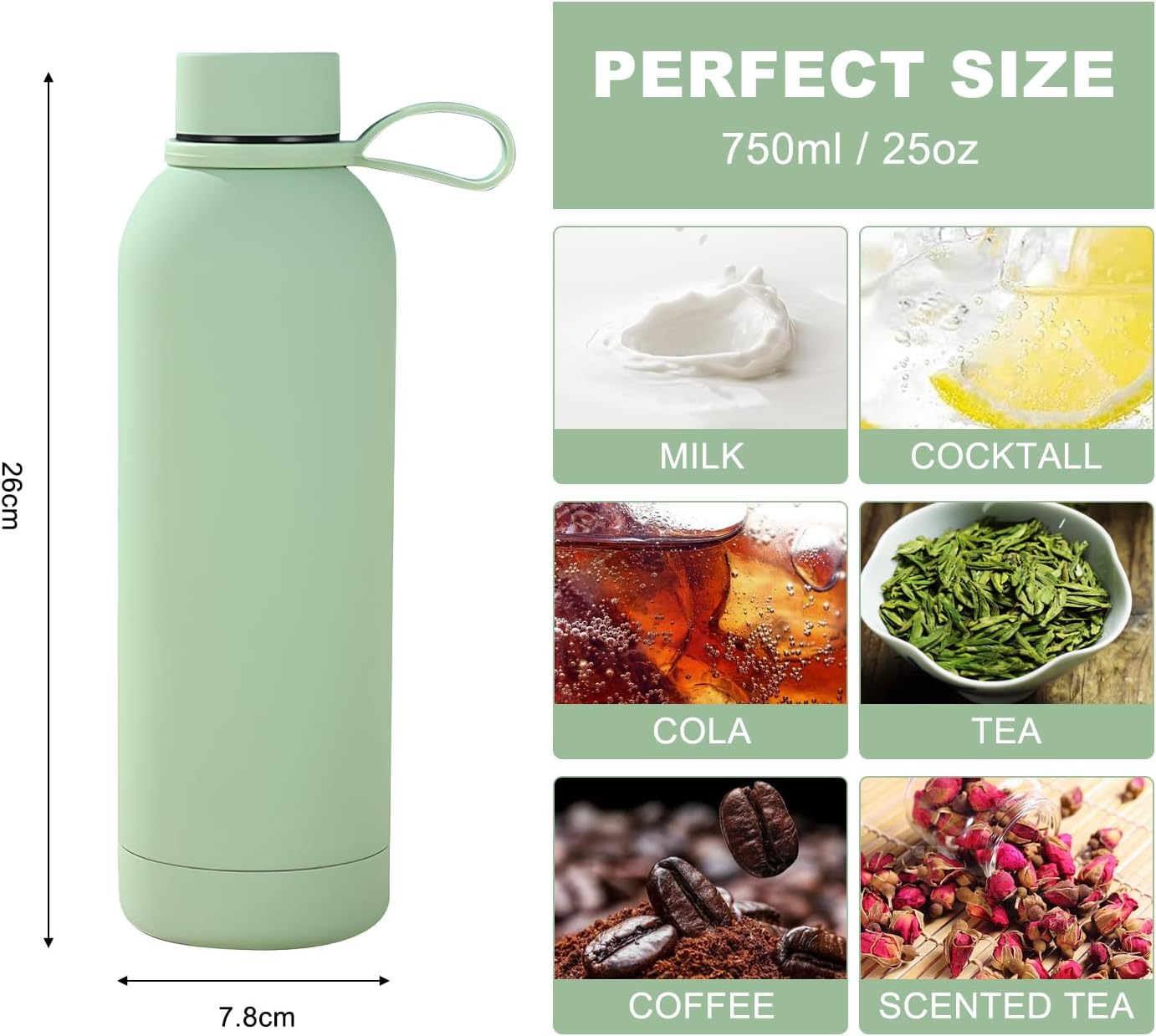 750 ML Stainless Steel Gym Water Bottles Bpa-Free Thermos for Hot & Cold