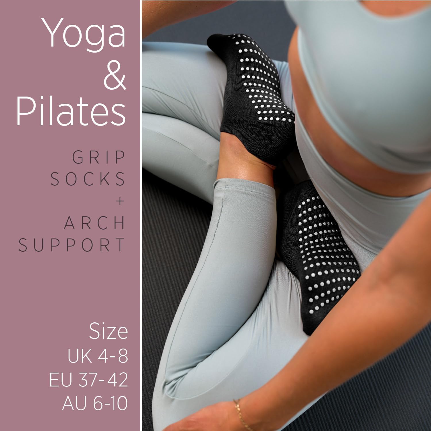 Pilates Grip Socks for Women, Non Slip Yoga Socks, AUS 6–10 | Cotton Rich, Breathable Comfort, Silicone Grip Sole, Reformer & Barre Ready