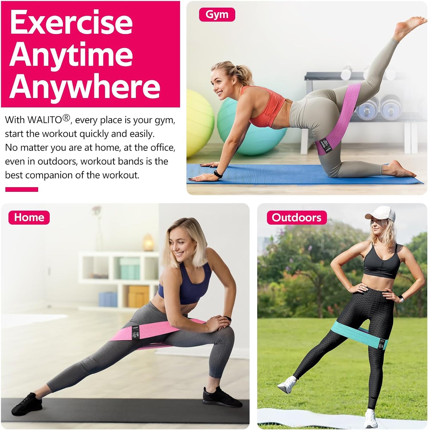 Resistance Bands for Working Out, Fabric Exercise Bands for Legs and Butt, Workout Bands for Women and Men, Booty Band for Yoga Starter Set, Pilates, Rehab