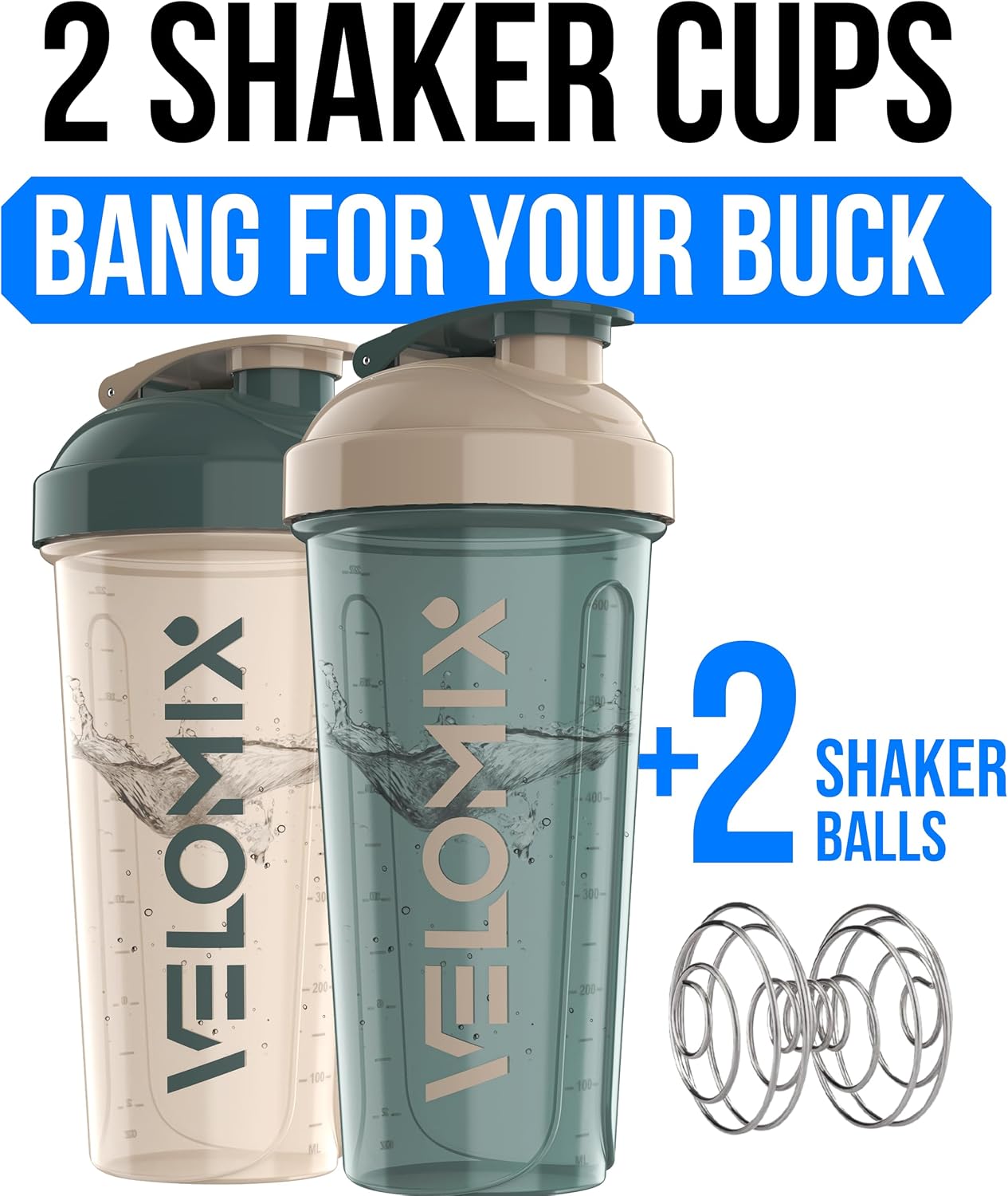 2 Set Shaker Bottles 2 Pack- 28 Oz Protein Shaker Bottles for Protein Mixes - 2X Wire Whisk | Leak Proof Shaker Cups for Protein Shakes | Protein Shaker Bottle Pack
