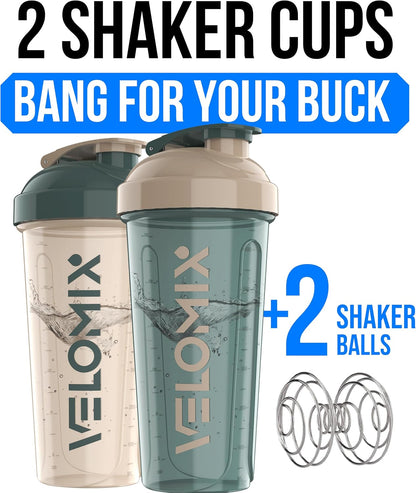 2 Set Shaker Bottles 2 Pack- 28 Oz Protein Shaker Bottles for Protein Mixes - 2X Wire Whisk | Leak Proof Shaker Cups for Protein Shakes | Protein Shaker Bottle Pack