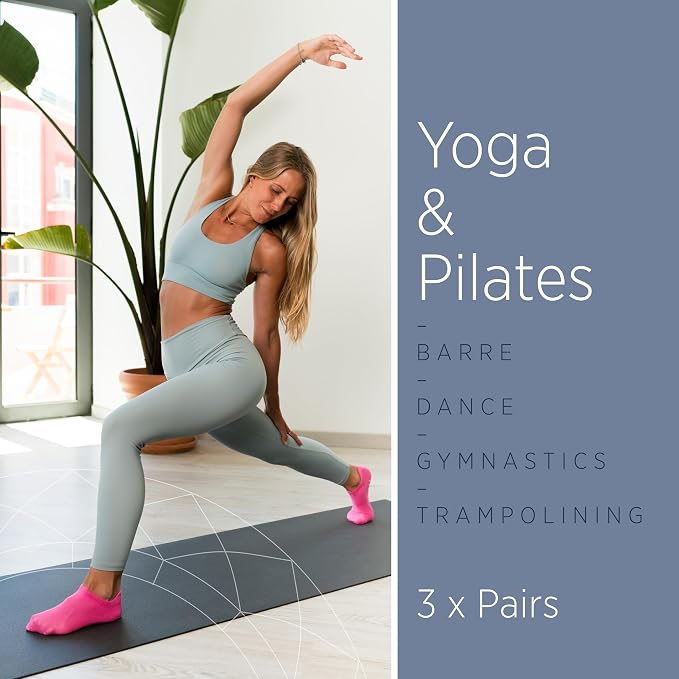 Pilates Grip Socks for Women, Non Slip Yoga Socks, AUS 6–10 | Cotton Rich, Breathable Comfort, Silicone Grip Sole, Reformer & Barre Ready
