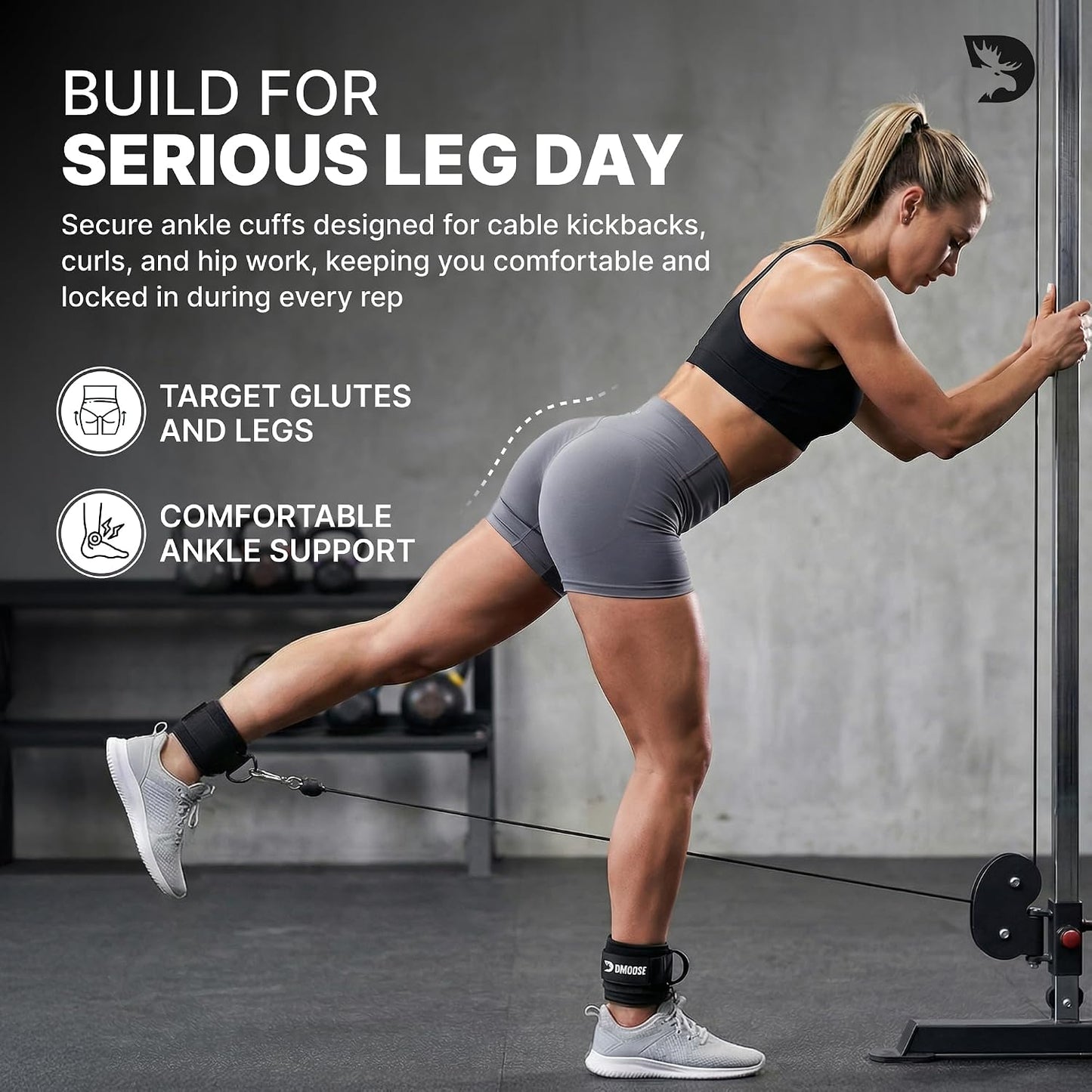 Ankle Straps for Cable Machines - One Size Fit with Premium Padding, Glute Kickback Ankle Strap, Cable Attachments for Gym, Booty Workouts, Leg Extension & Hip Abductors