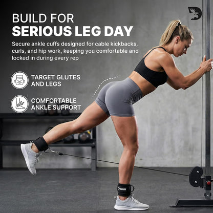 Ankle Straps for Cable Machines - One Size Fit with Premium Padding, Glute Kickback Ankle Strap, Cable Attachments for Gym, Booty Workouts, Leg Extension & Hip Abductors