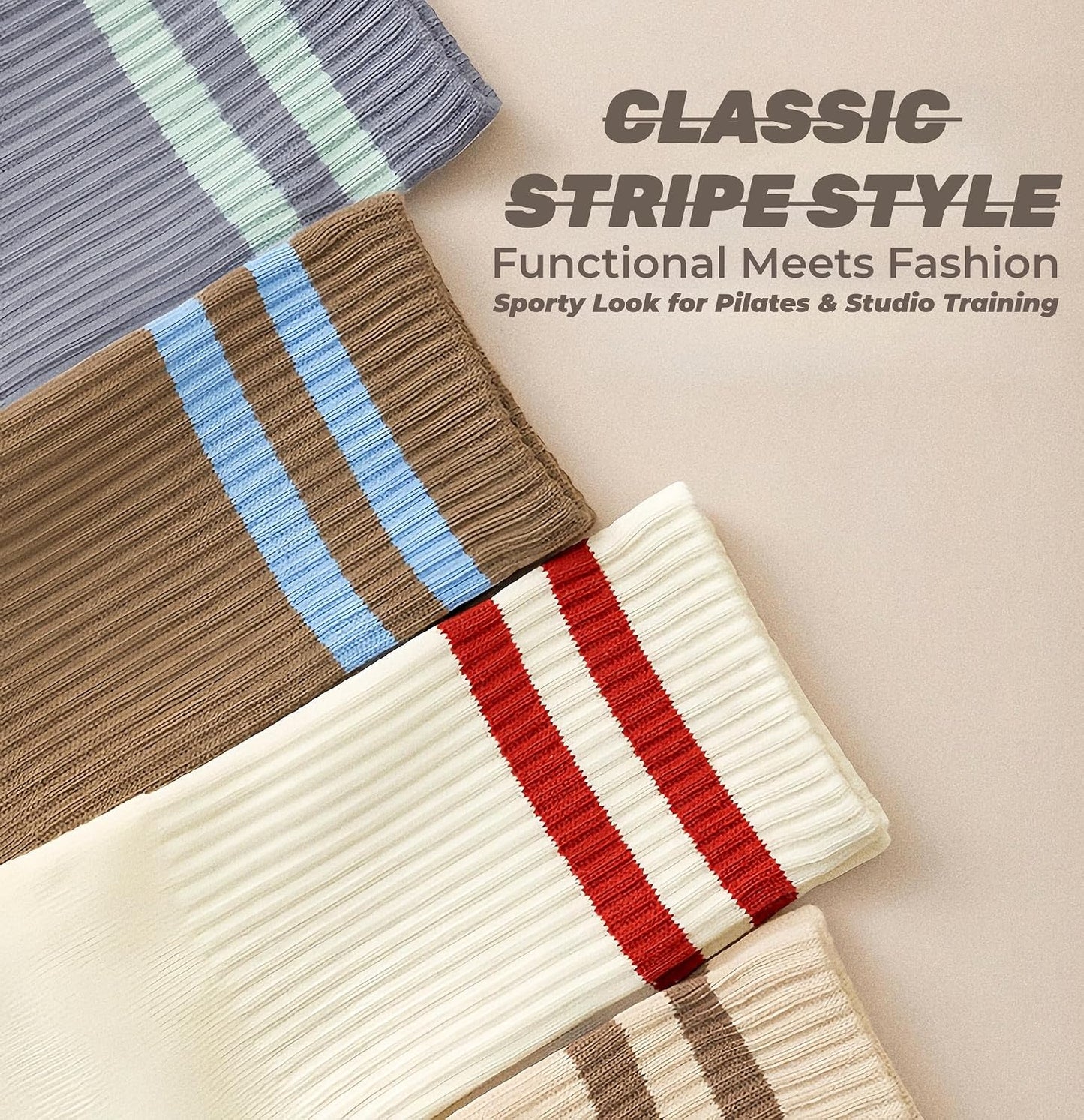 5 Pairs Pilates Grip Socks for Women, Full-Sole Silicone Grips and Ribbed Cuffs for Pilates, Barre, Yoga and Home Workouts.