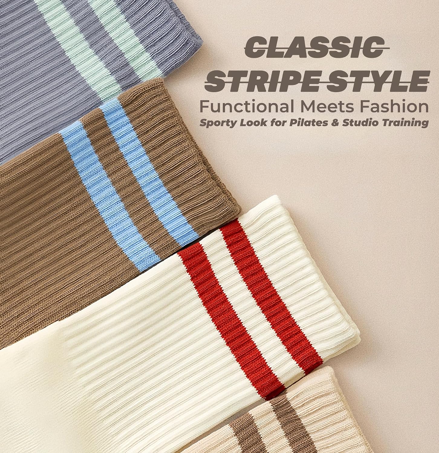 5 Pairs Pilates Grip Socks for Women, Full-Sole Silicone Grips and Ribbed Cuffs for Pilates, Barre, Yoga and Home Workouts.