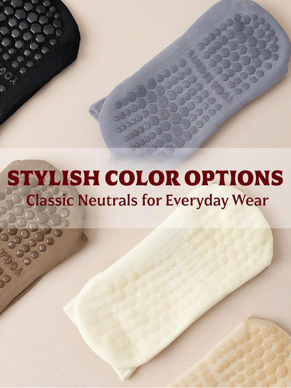 5 Pairs Pilates Grip Socks for Women, Full-Sole Silicone Grips and Ribbed Cuffs for Pilates, Barre, Yoga and Home Workouts.